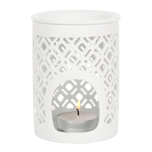 Brûle-parfum et chauffe-cire blanc mat à motif ajouré Boutique Something Different Wholesale
