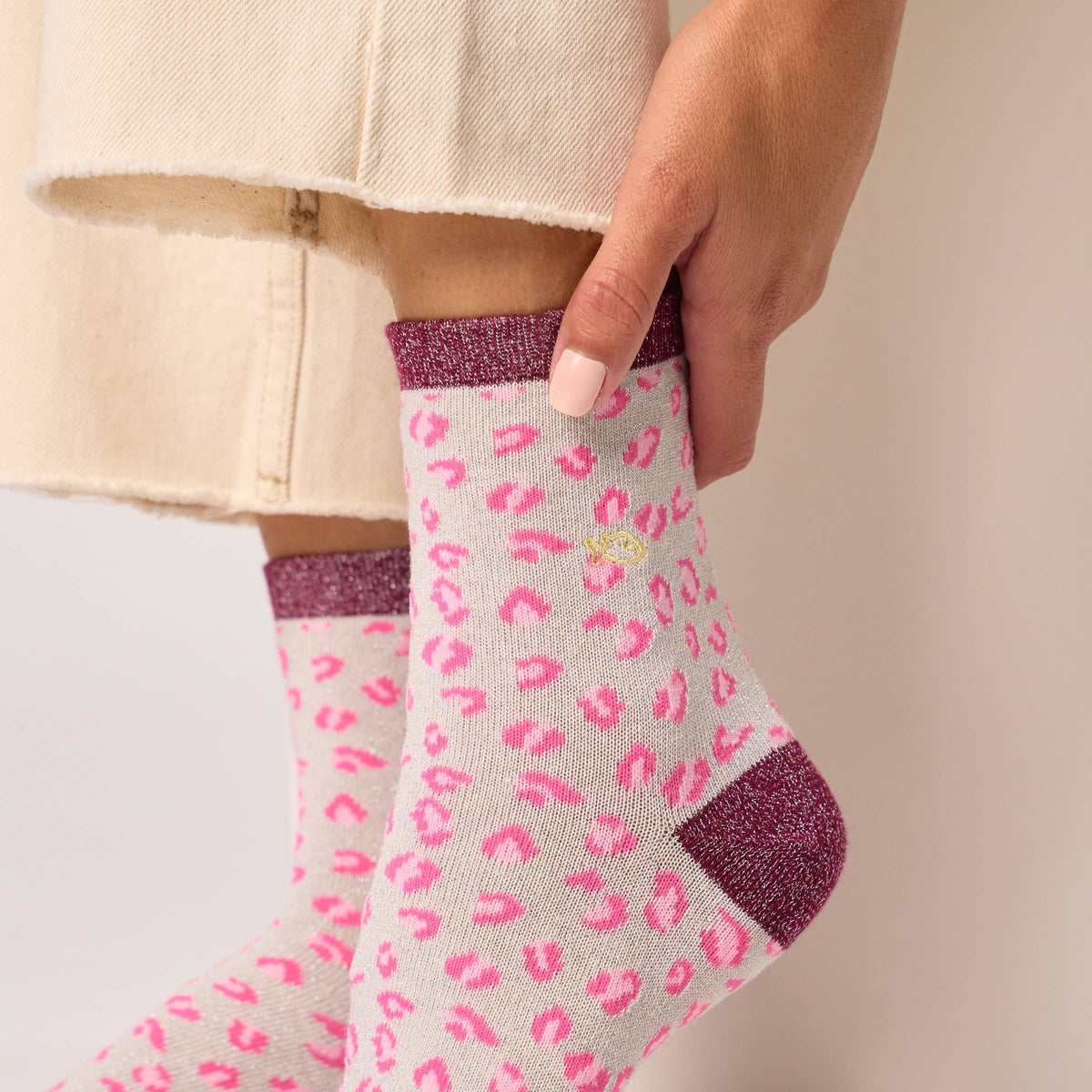 Chaussettes pailletées en coton peigné léopard - Blanc Boutique Billybelt