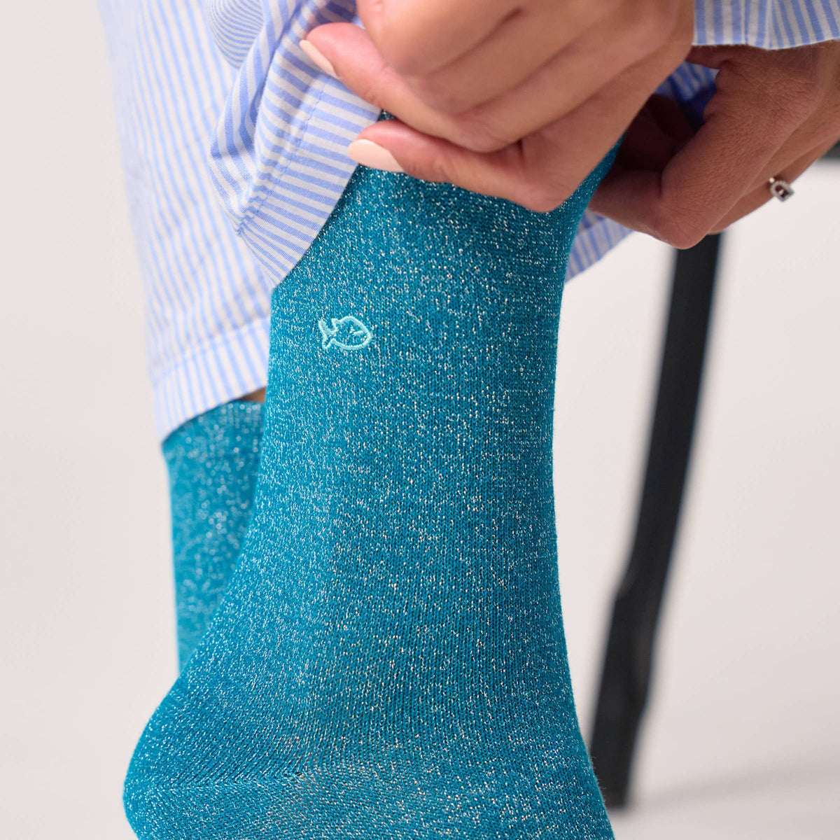 Chaussettes pailletées en coton peigné unies - Bleu canard Boutique Billybelt