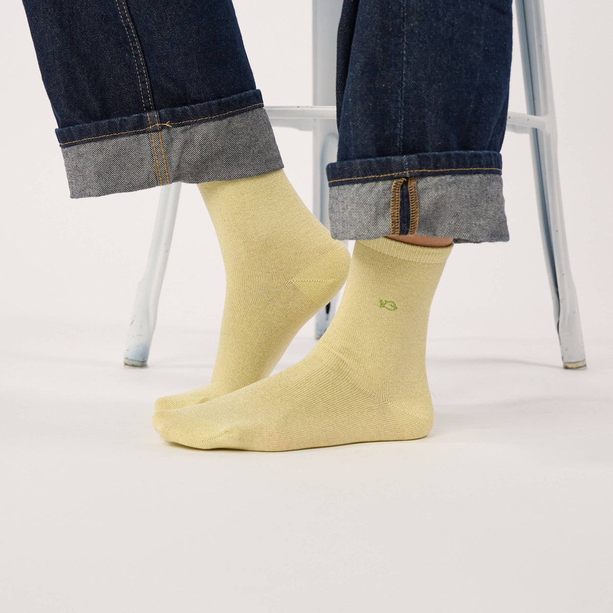 Chaussettes pailletées en coton peigné unies - Jaune clair Boutique Billybelt