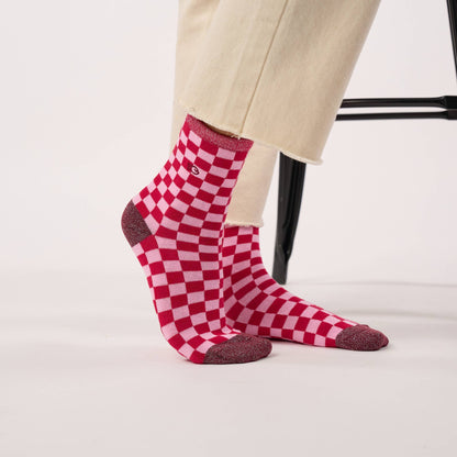 Chaussettes en coton peigné à carreaux - Rouge et rose Boutique Billybelt 