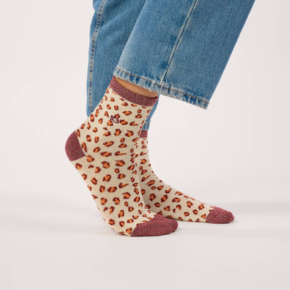 Chaussettes pailletées en coton peigné léopard - Beige Boutique Billybelt 