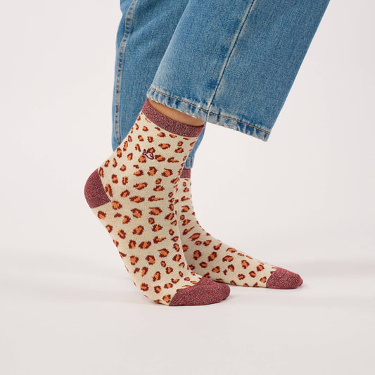 Chaussettes pailletées en coton peigné léopard - Beige Boutique Billybelt 