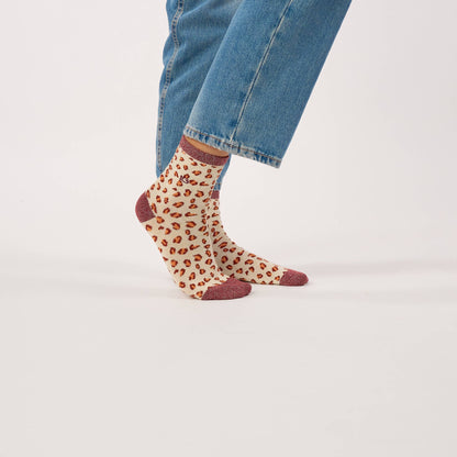 Chaussettes pailletées en coton peigné léopard - Beige Boutique Billybelt 