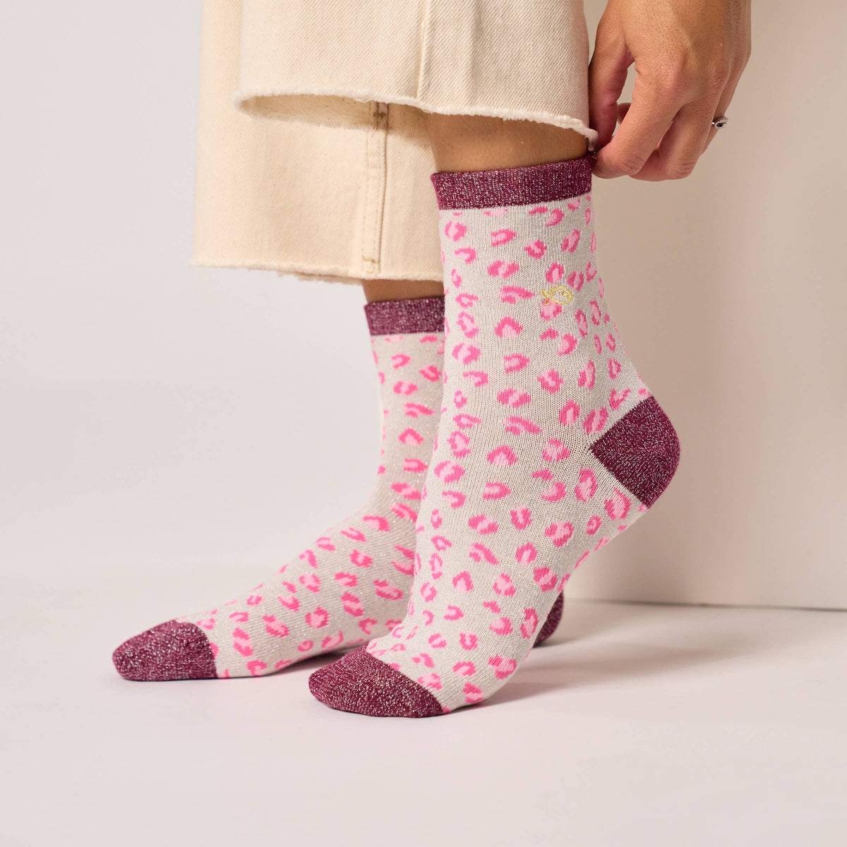 Chaussettes pailletées en coton peigné léopard - Blanc Boutique Billybelt 