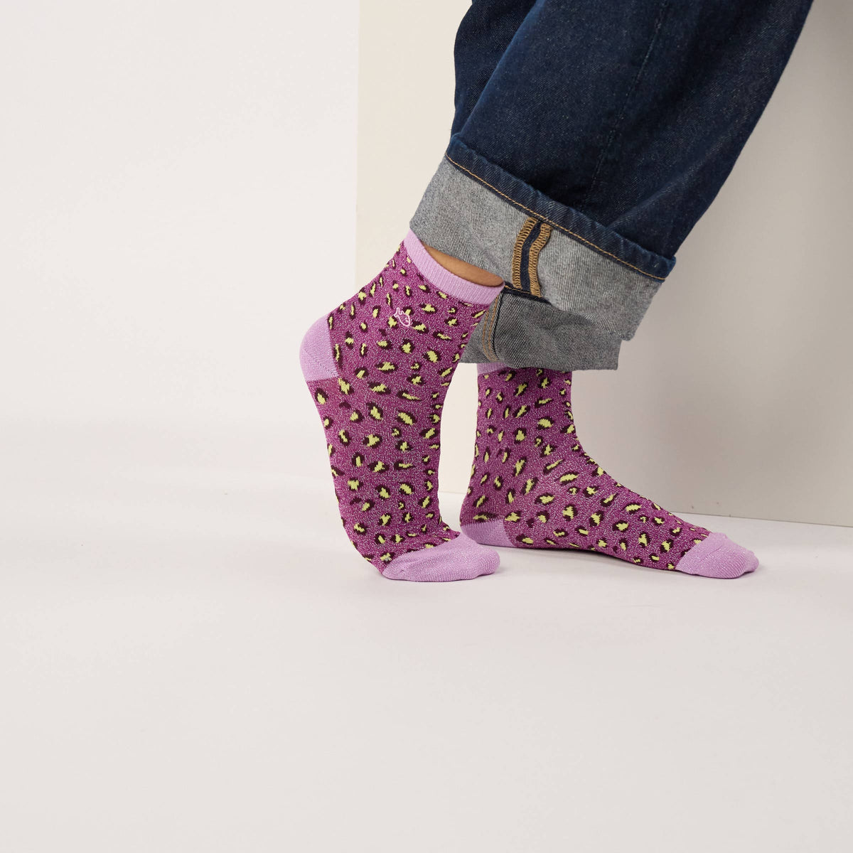 Chaussettes pailletées en coton peigné léopard - Violet Boutique Billybelt 