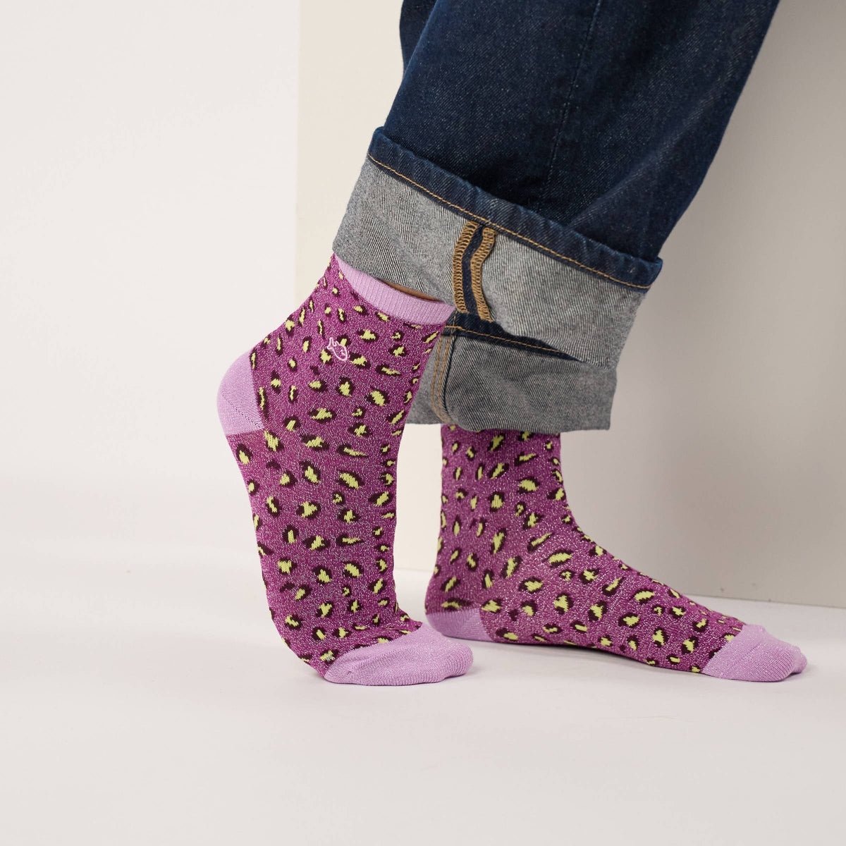 Chaussettes pailletées en coton peigné léopard - Violet Boutique Billybelt 