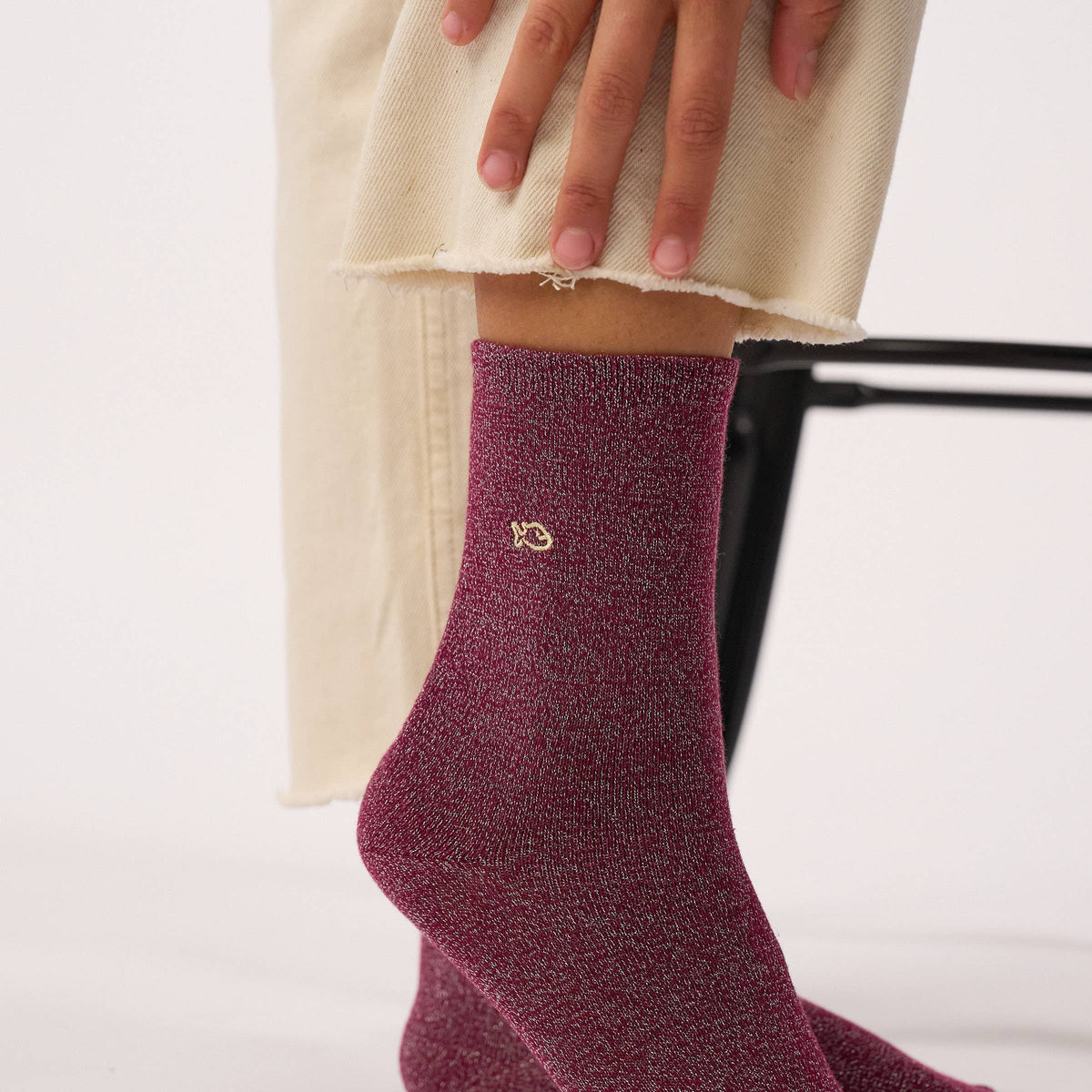 Chaussettes pailletées en coton peigné unies - Aubergine Boutique Billybelt 
