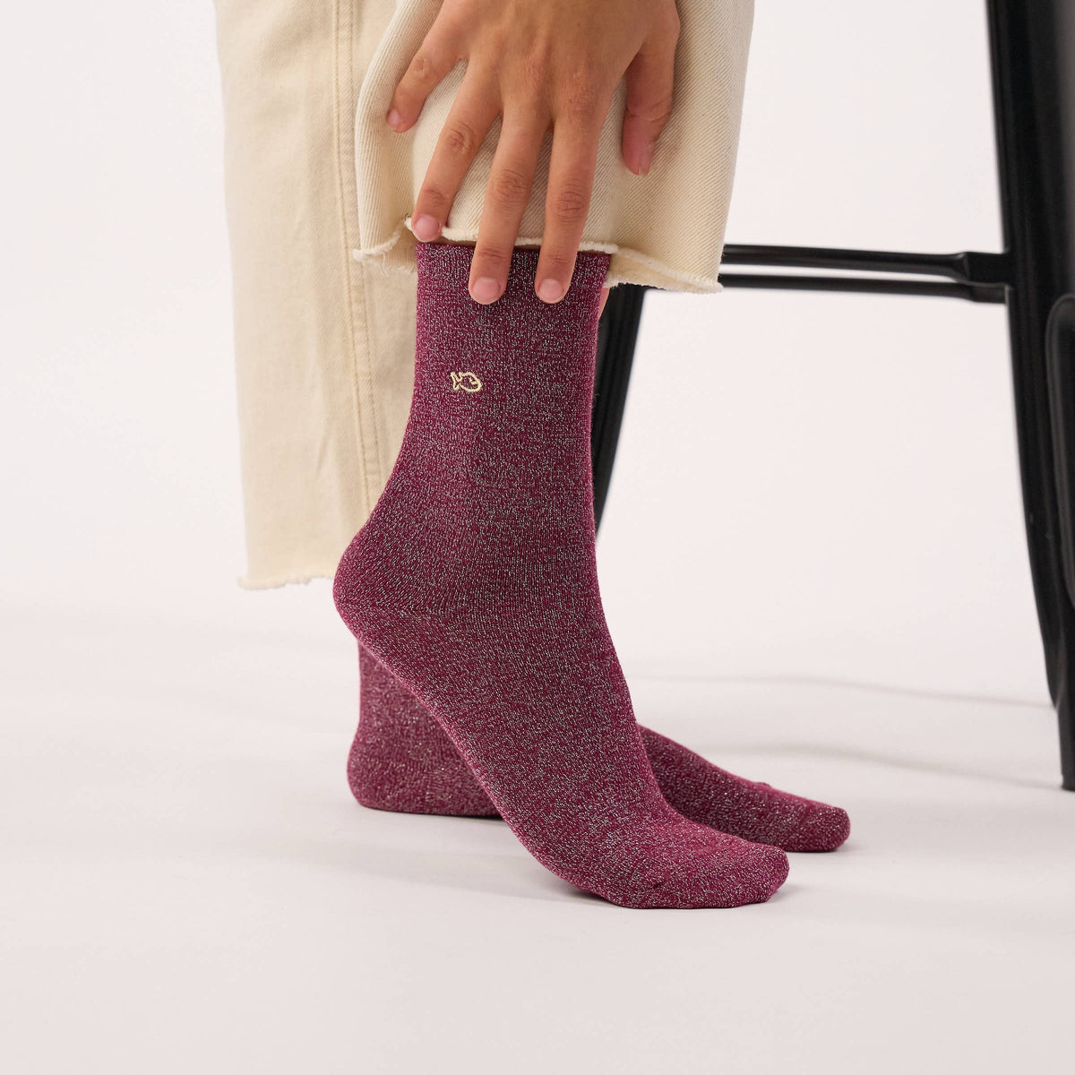 Chaussettes pailletées en coton peigné unies - Aubergine Boutique Billybelt 