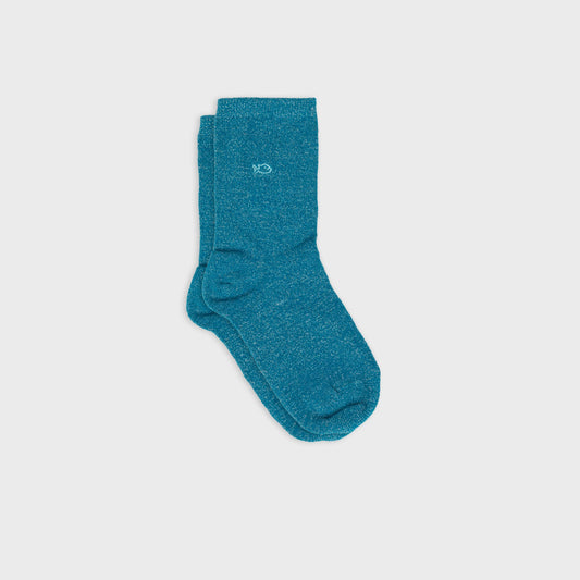 Chaussettes pailletées en coton peigné unies - Bleu canard Boutique Billybelt 