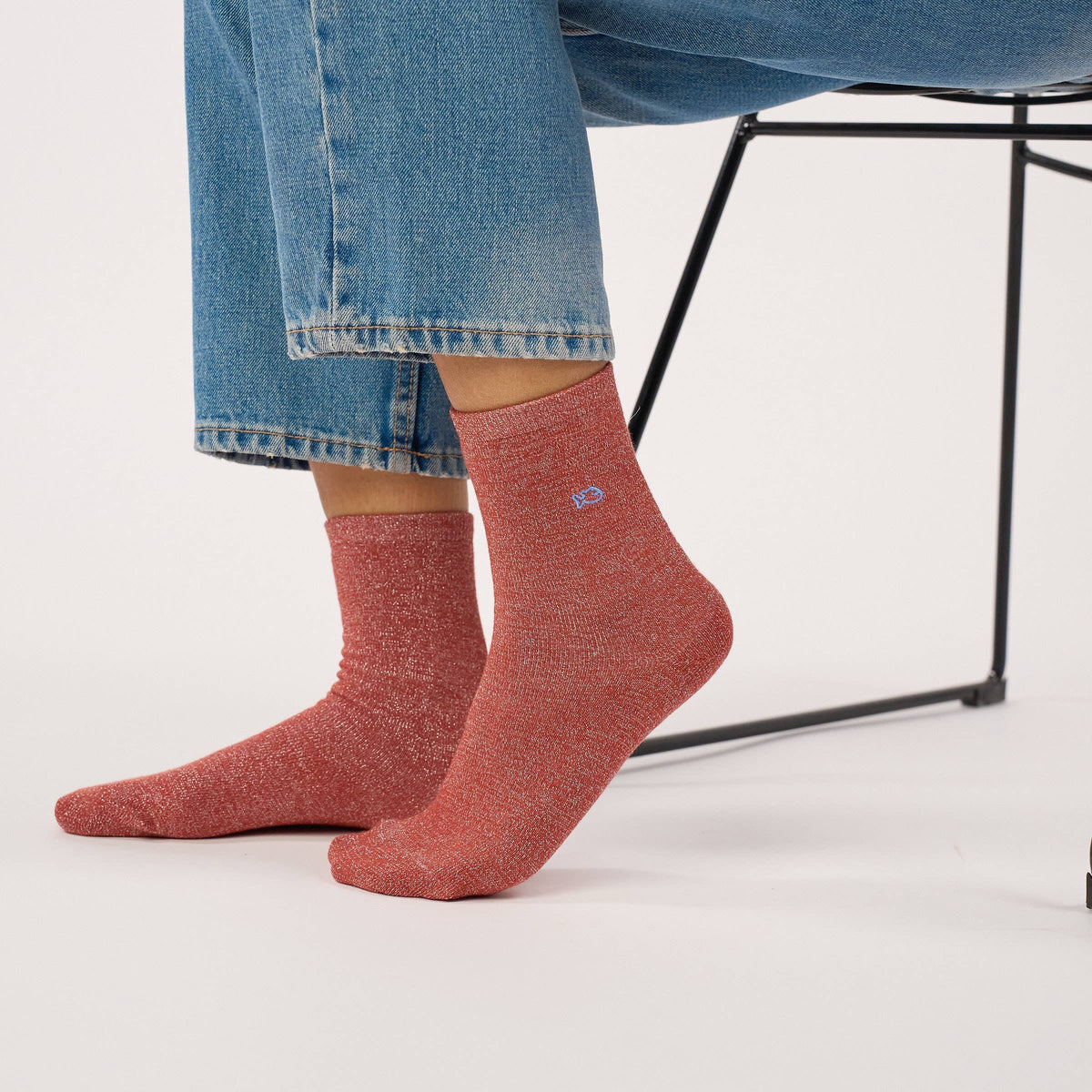 Chaussettes pailletées en coton peigné unies - Brique Boutique Billybelt 