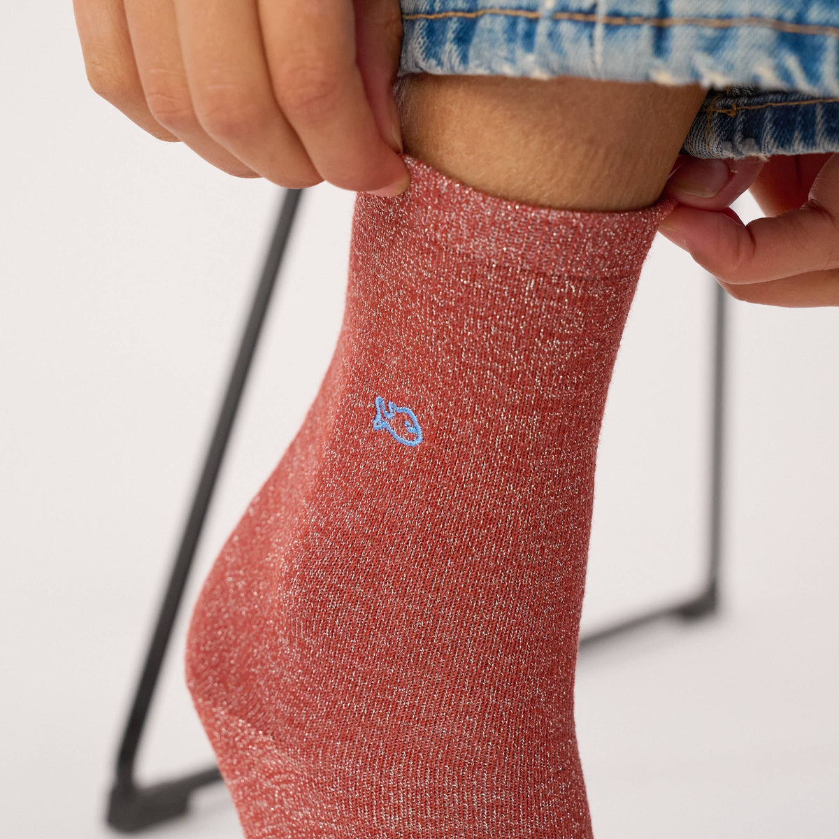 Chaussettes pailletées en coton peigné unies - Brique Boutique Billybelt 