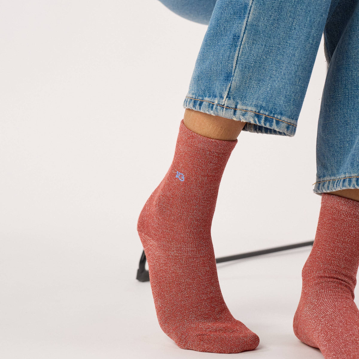 Chaussettes pailletées en coton peigné unies - Brique Boutique Billybelt 