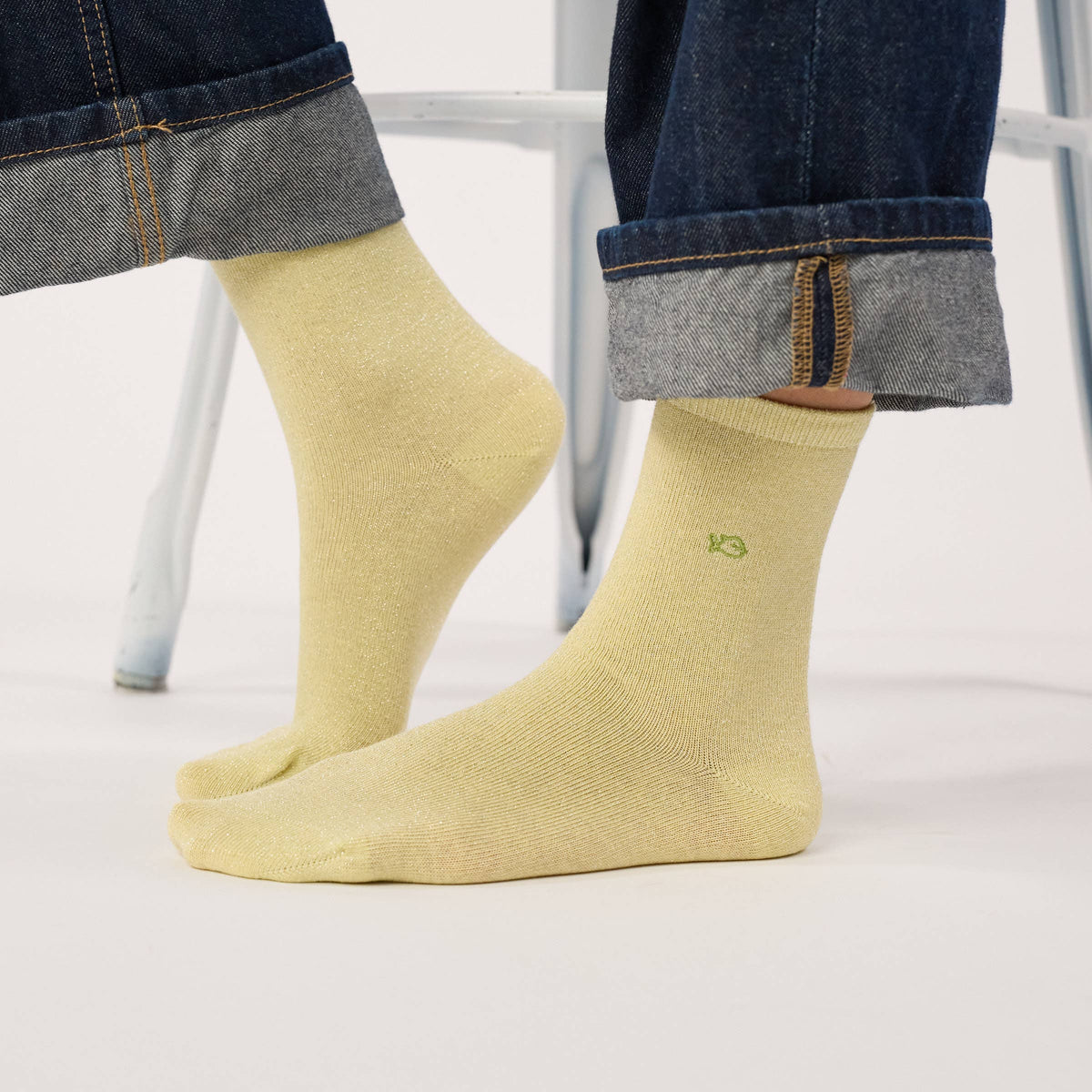 Chaussettes pailletées en coton peigné unies - Jaune clair Boutique Billybelt 