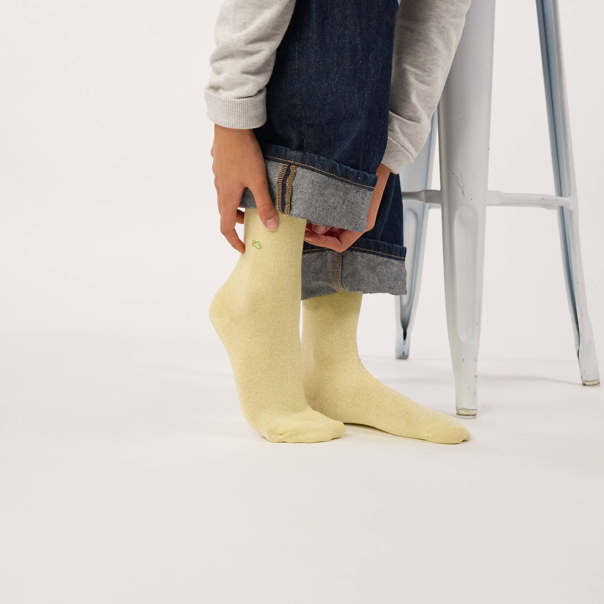 Chaussettes pailletées en coton peigné unies - Jaune clair Boutique Billybelt 
