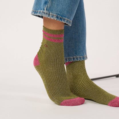 Chaussettes pailletées en coton peigné vintage - Kaki Boutique Billybelt 