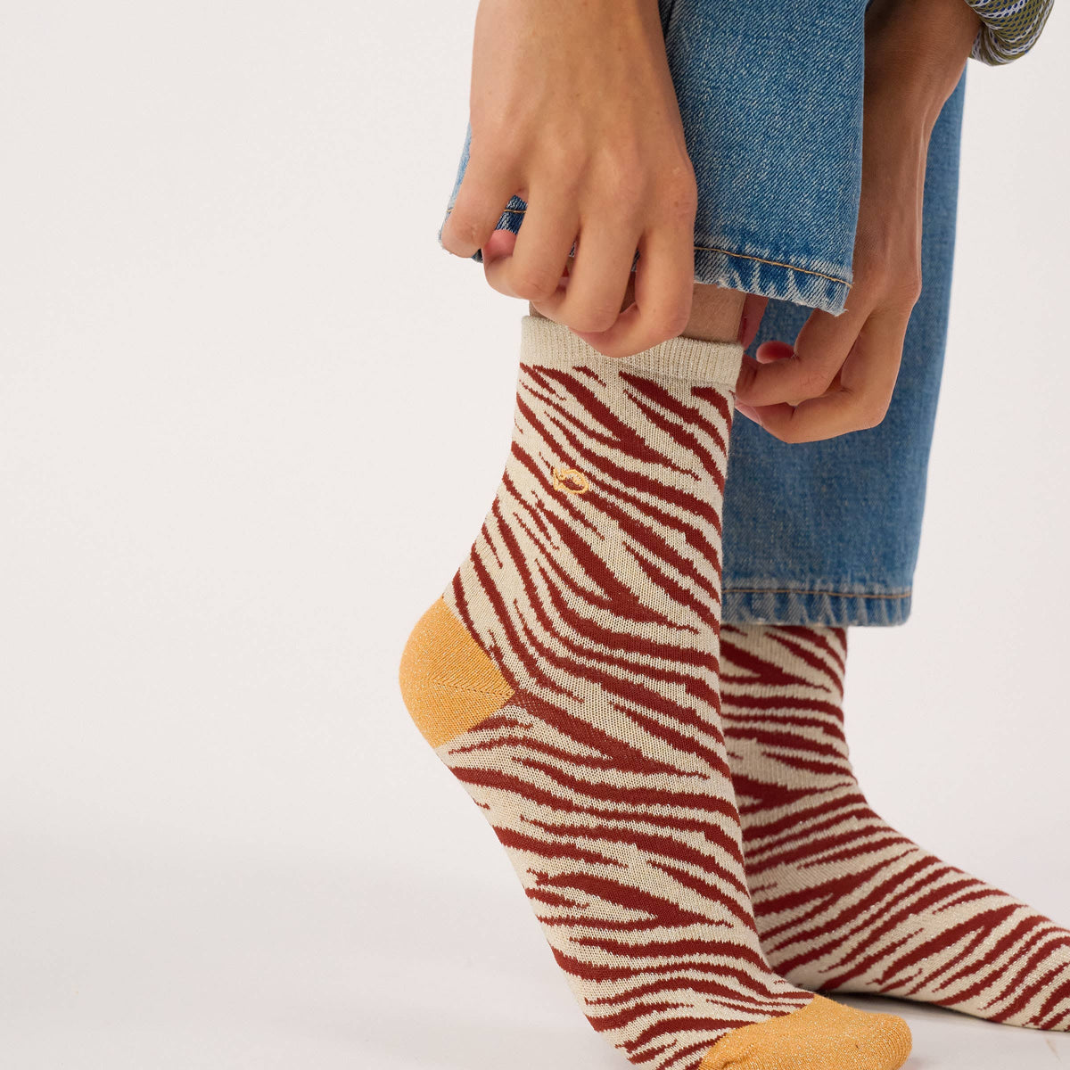 Chaussettes pailletées en coton peigné zèbre - Marron Boutique Billybelt 