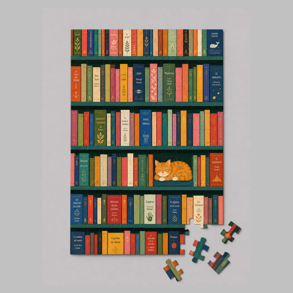 Mini puzzle Bibliothèque avec chat endormi Boutique Bywood 