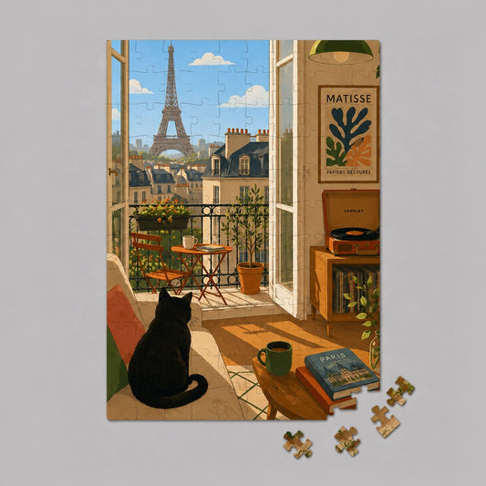 Mini puzzle Fenêtre de Paris avec chat noir Boutique Bywood 