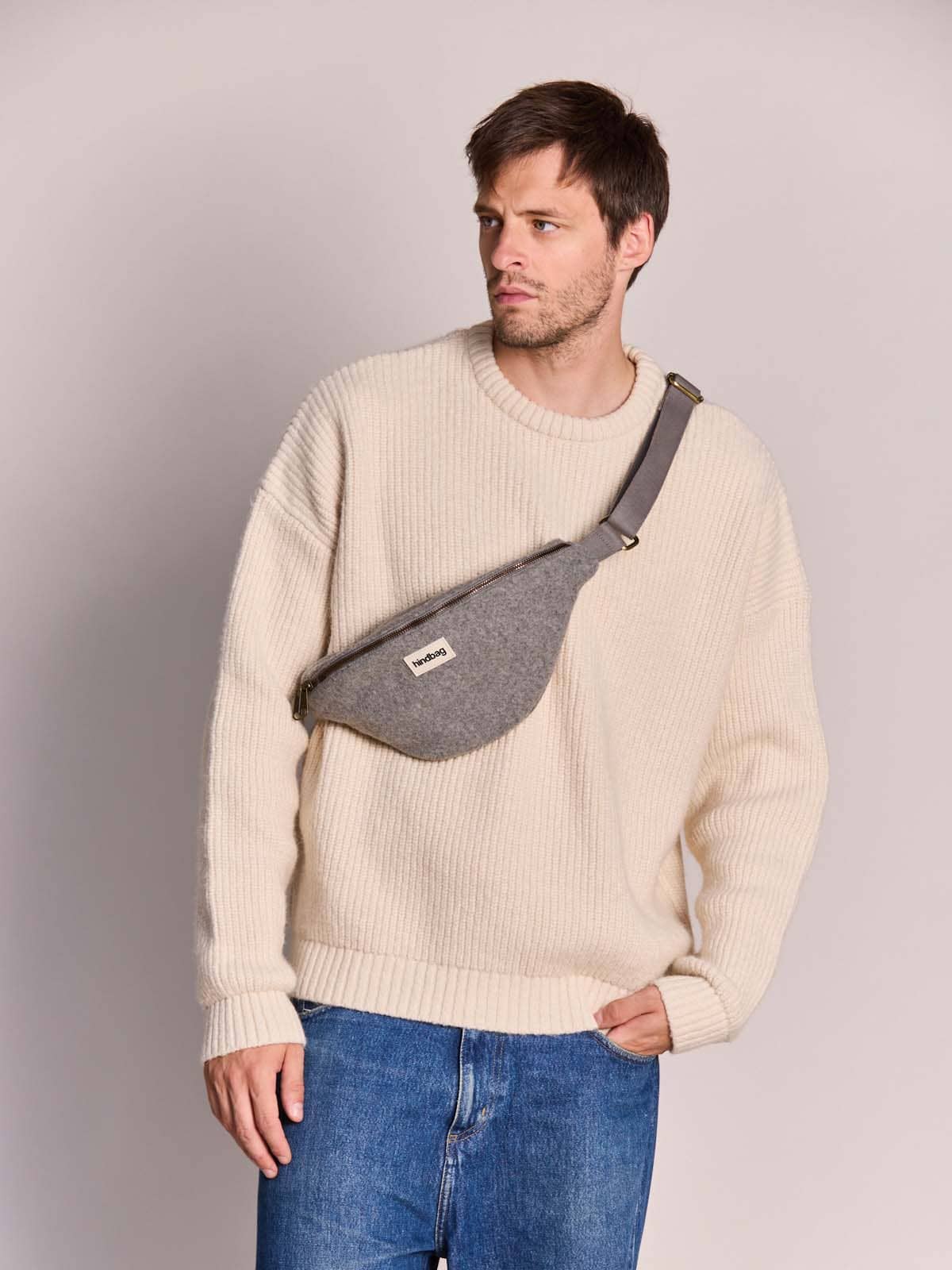 Sac banane Olivia effet lainé granite Boutique Hindbag 