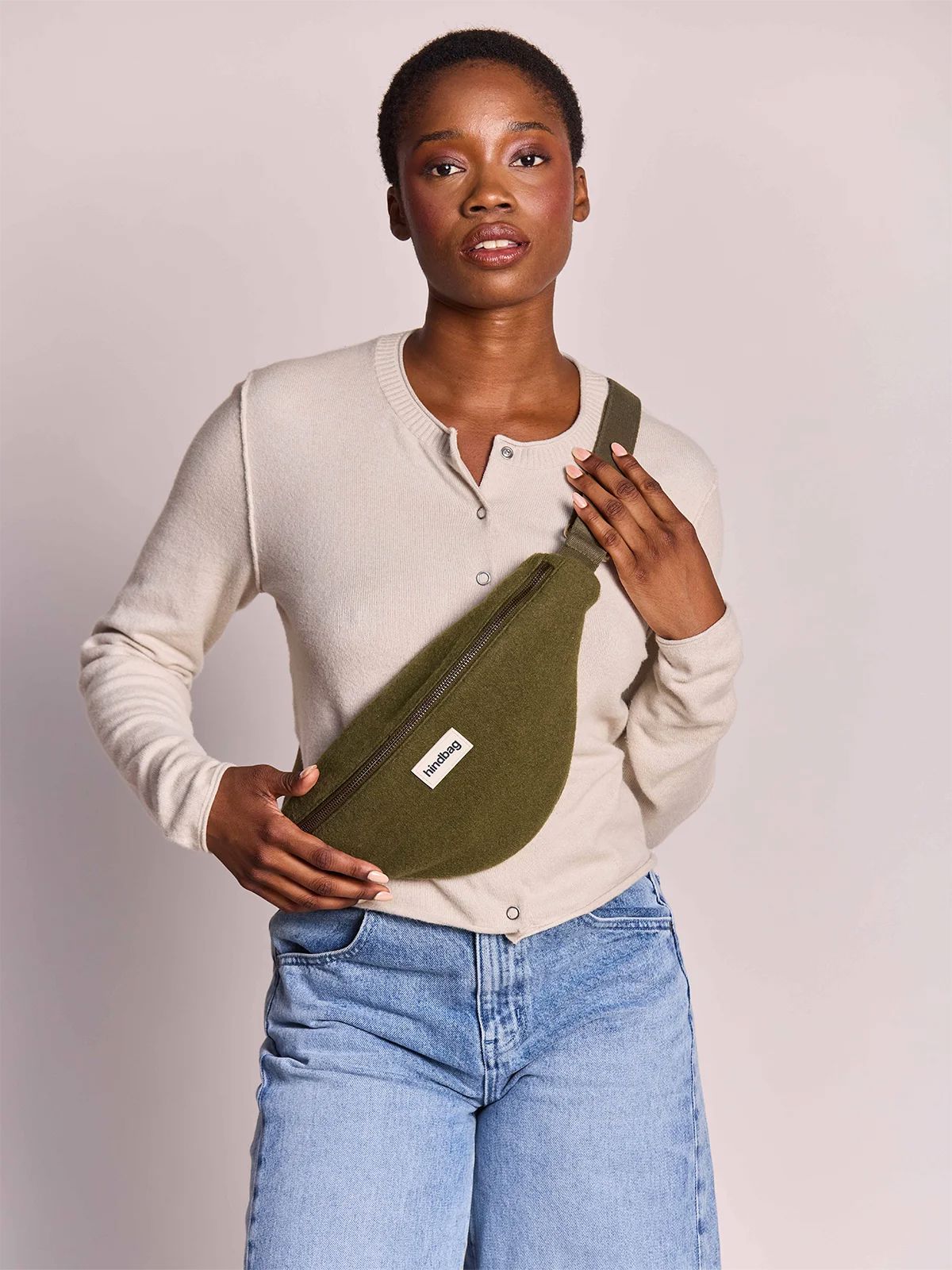 Sac banane Olivia effet lainé khaki Boutique Hindbag 
