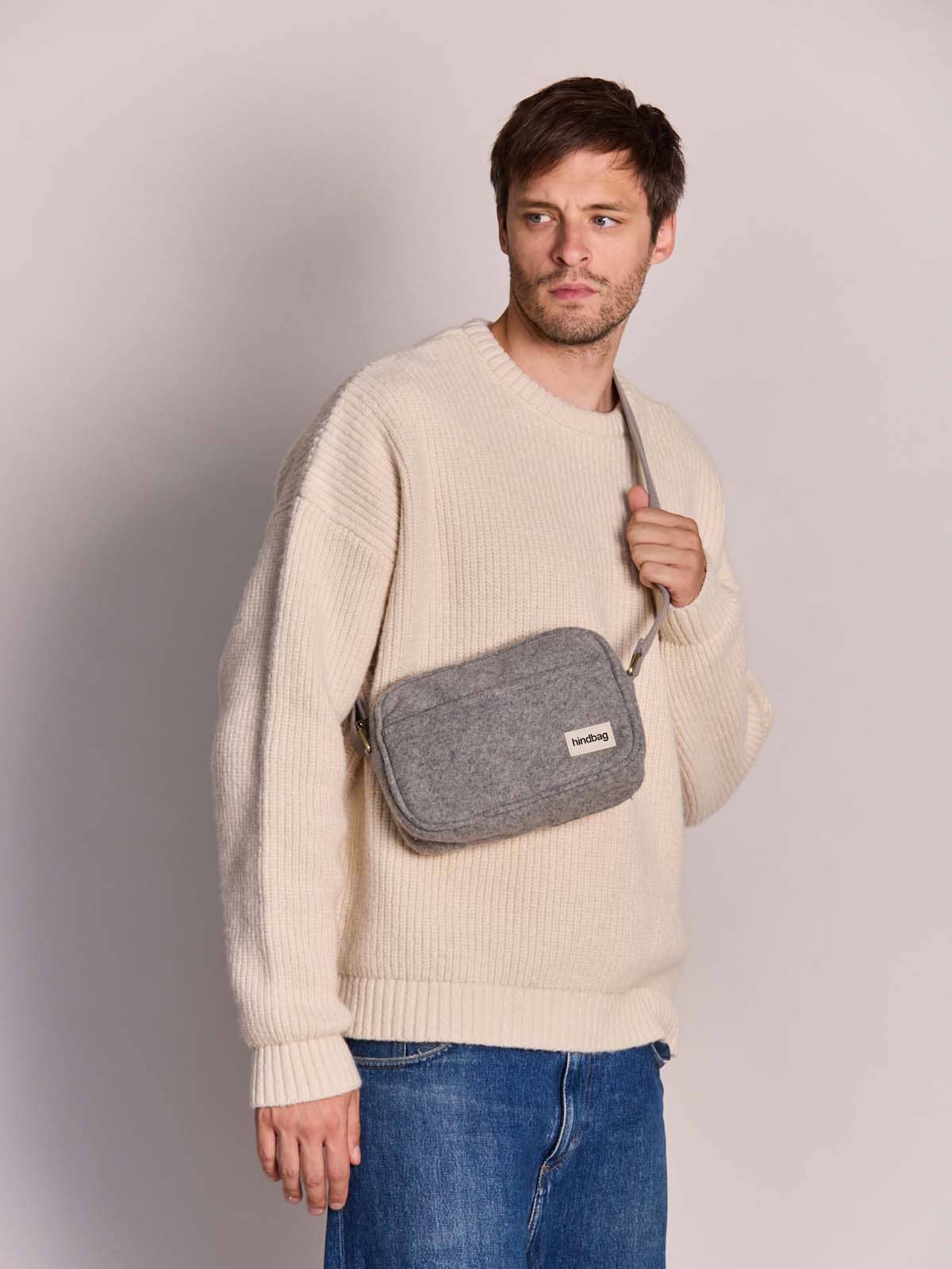 Sac bandoulière Nino effet lainé grise Boutique Hindbag 