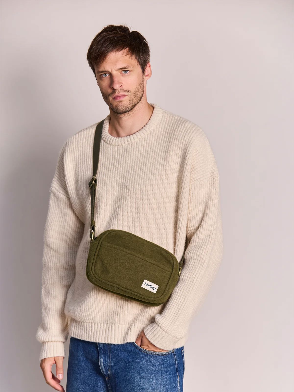 Sac bandoulière Nino effet lainé khaki Boutique Hindbag 