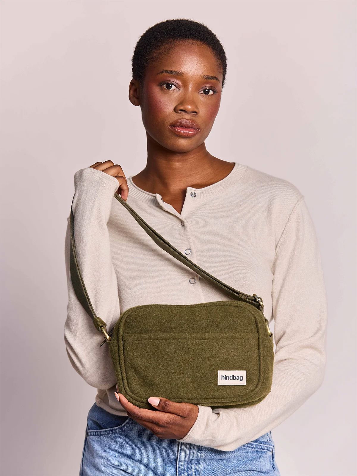 Sac bandoulière Nino effet lainé khaki Boutique Hindbag 
