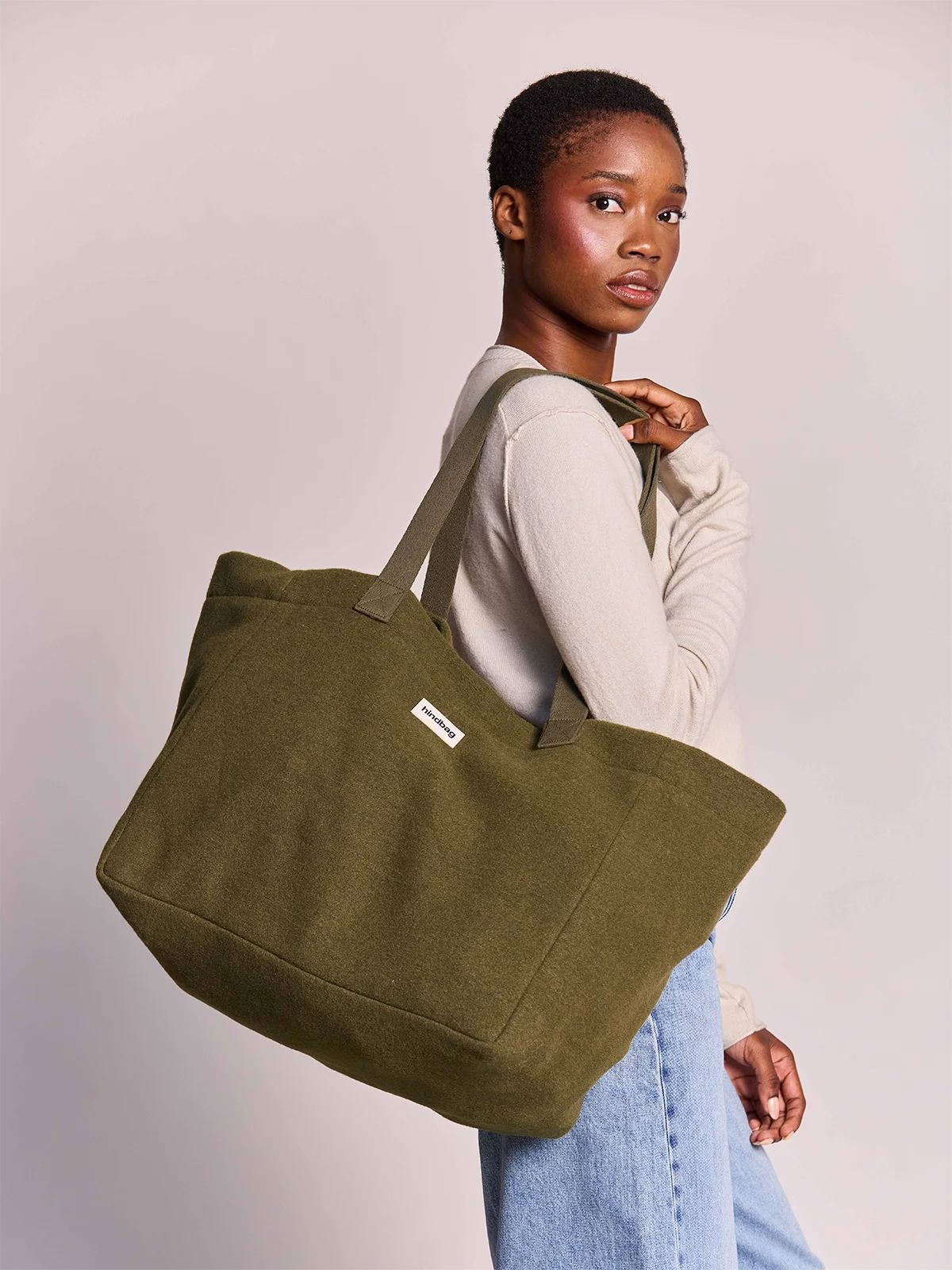 Sac cabas Claude effet lainé khaki Boutique Hindbag 