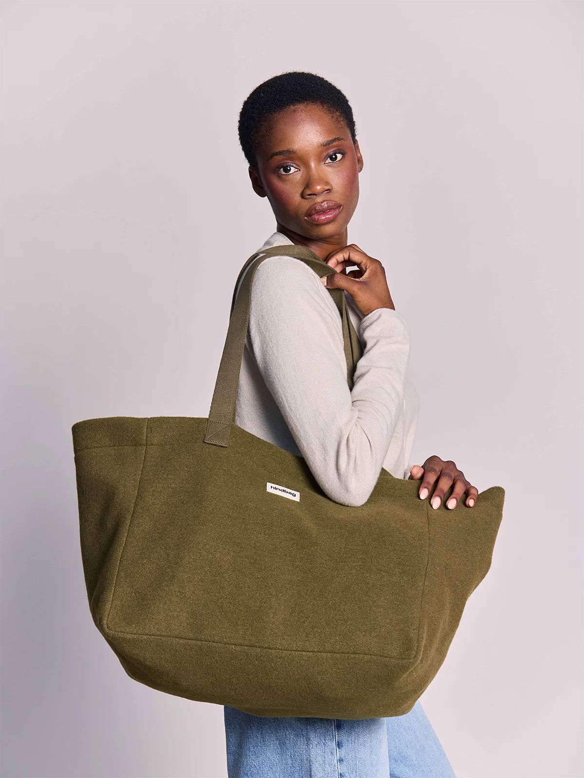 Sac cabas Claude effet lainé khaki Boutique Hindbag 