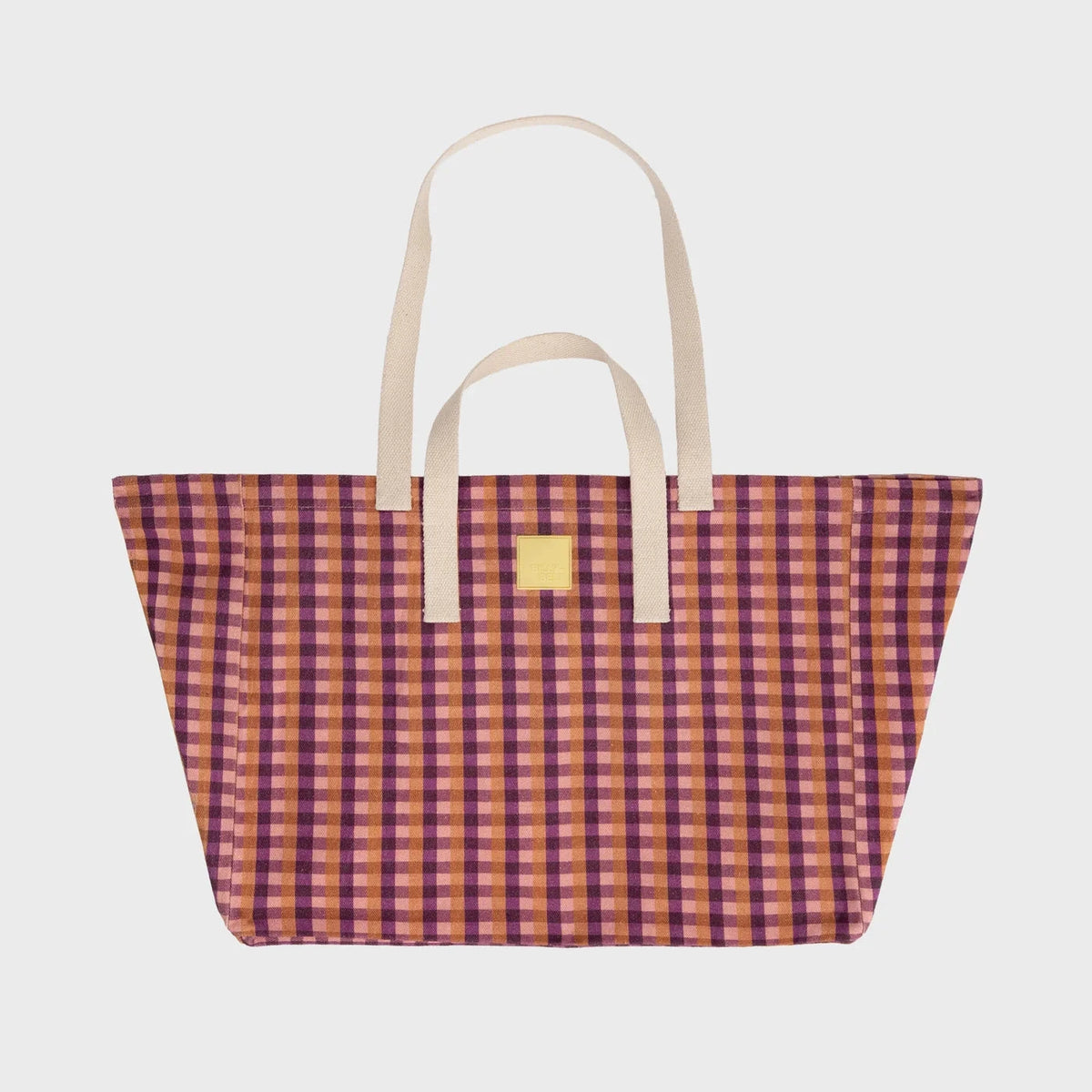 Sac cabas en coton biologique vichy violet et orange Boutique Billybelt 