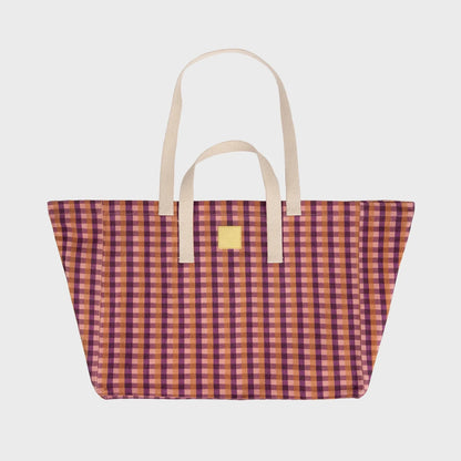 Sac cabas en coton biologique vichy violet et orange Boutique Billybelt 
